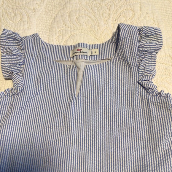 Vineyard Vines Light Blue & White Stripe Sundress Ruffle Sleeves Sz 5 - Picture 2 of 6